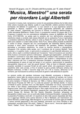 “Musica, Maestro!” Una Serata Per Ricordare Luigi Albertelli