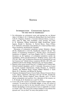 INTRODUCTION CONSENTING ADULTS: "IN the WAY of MARRIAGE" 1. for Information on Ecclesiastical Courts and Marriage Law, See Richard Adair, J