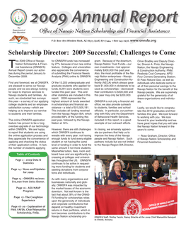 2009 Annual Report the Department of Diné Education Office of Navajo Nation Scholarship and Financial Assistance