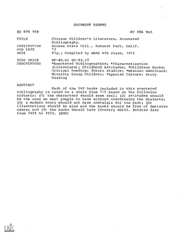 DOCUMENT RESUME ED 075 158 RC 006 945 TITLE Chicano