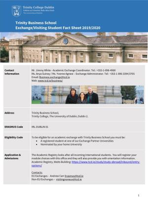 Trinity Business School Exchange/Visiting Student Fact Sheet 2019/2020