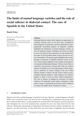 The Limits of Named Language Varieties and the Role of Social Salience in Dialectal Contact: the Case of Spanish in the United States