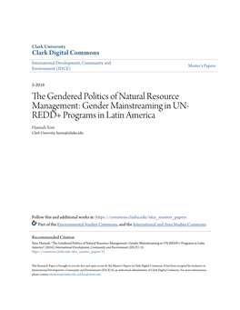 Gender Mainstreaming in UN-REDD+ Programs in Latin America" (2016)