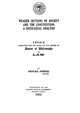 Weaker Sections of Society and the Constitution: a Socio-Legal Analysis