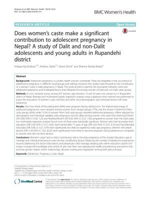 A Study of Dalit and Non-Dalit Adolescents and Young Adults in Rupandehi District Hridaya Raj Devkota1,5*, Andrew Clarke2,3, Shanti Shrish1 and Dharma Nanda Bhatta4