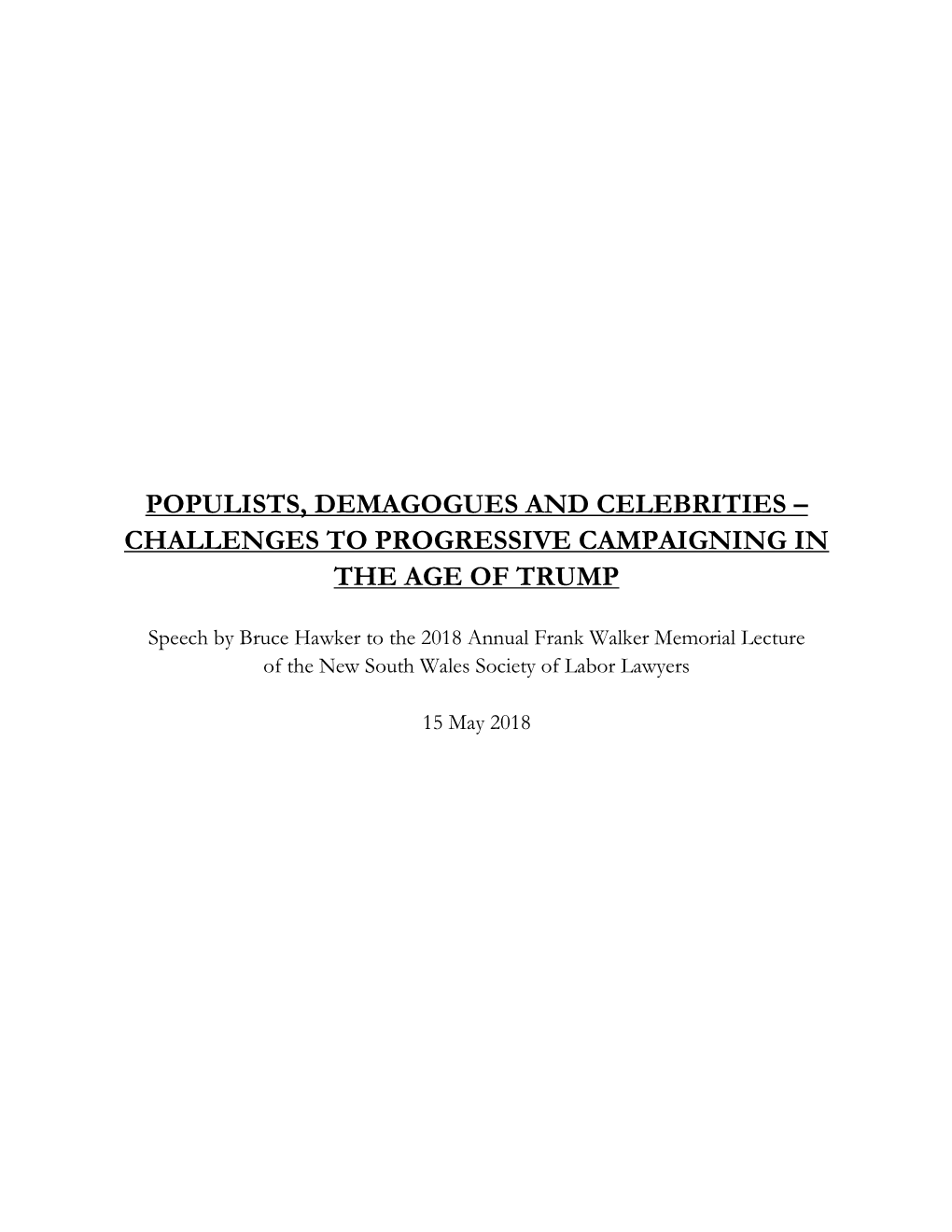 Populists, Demagogues and Celebrities – Challenges to Progressive Campaigning in the Age of Trump