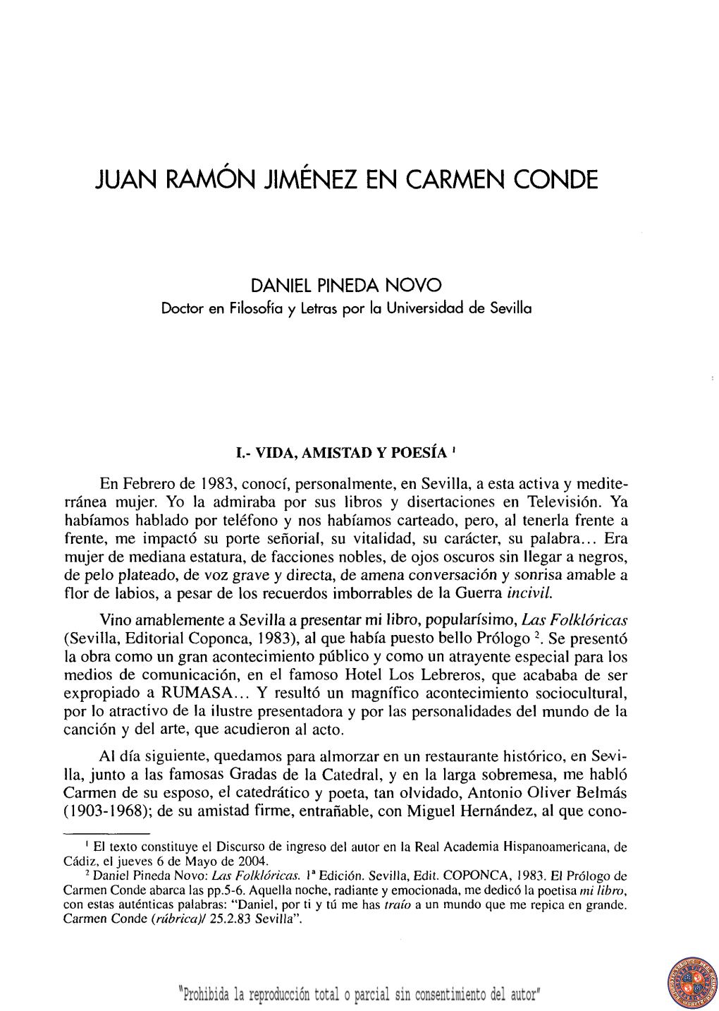 Juan Ramón Jiménez En Carmen Conde