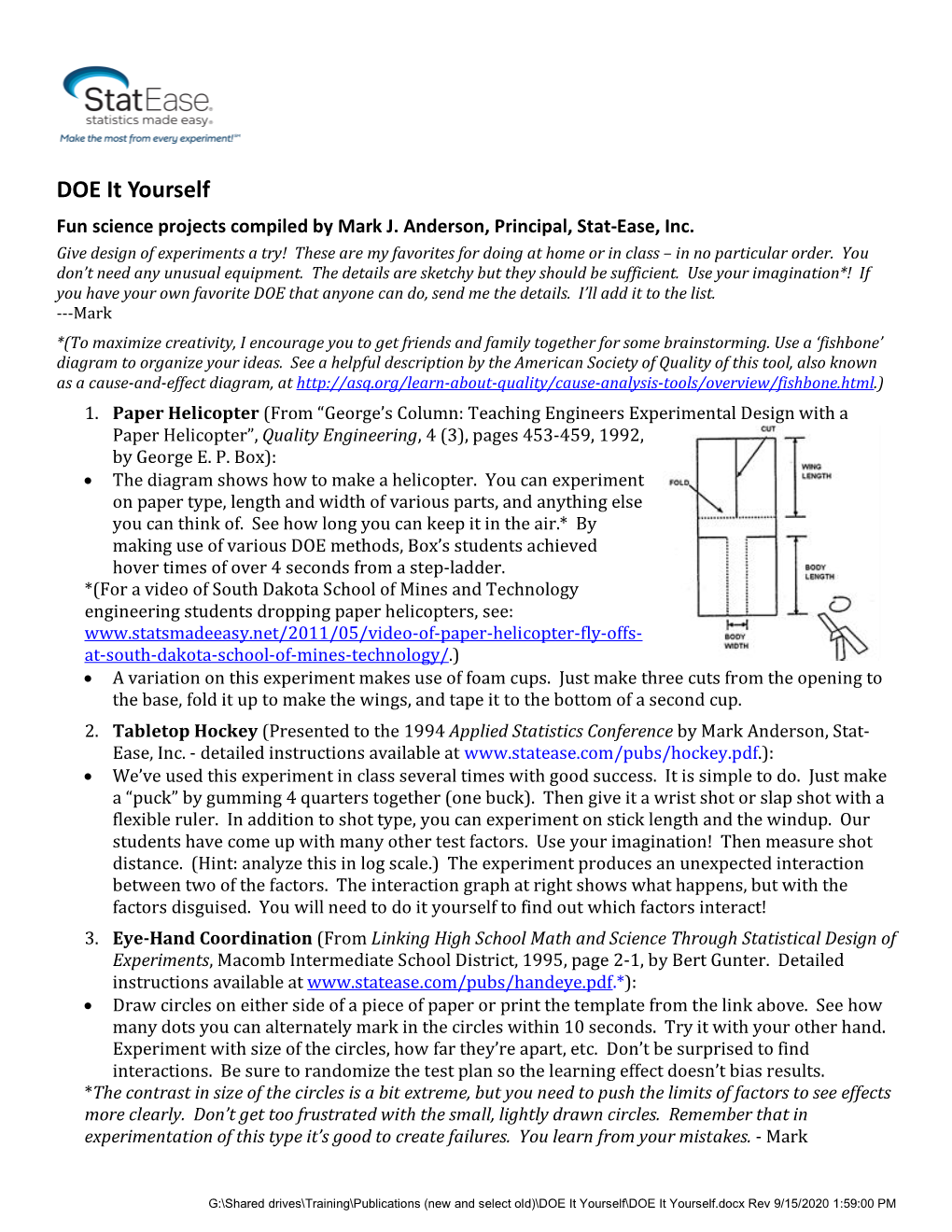 DOE It Yourself Fun Science Projects Compiled by Mark J