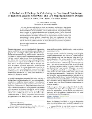 A Method and R Package for Calculating the Conditional Distribution of Identiﬁed Students Under One- and Two-Stage Identiﬁcation Systems Matthew T
