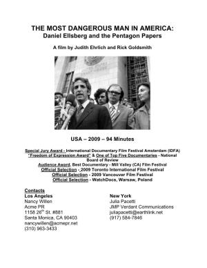 THE MOST DANGEROUS MAN in AMERICA: Daniel Ellsberg and the Pentagon Papers