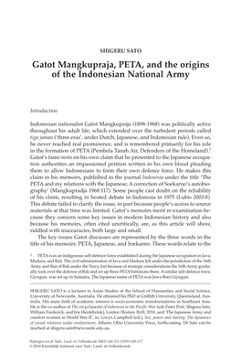 Gatot Mangkupraja, PETA, and the Origins of the Indonesian National Army