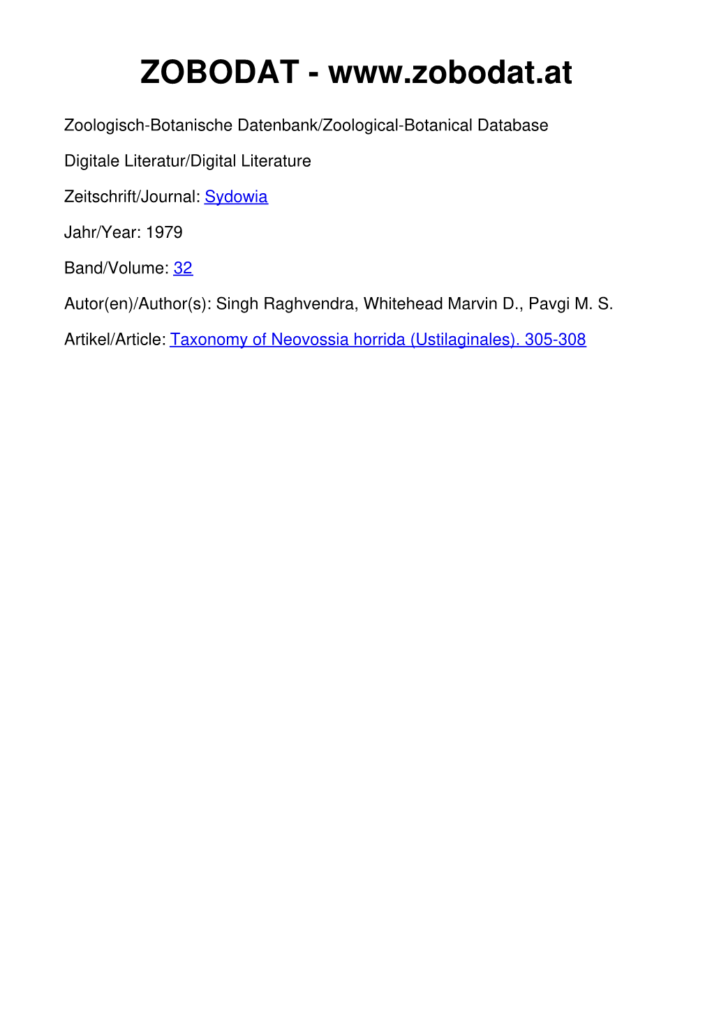 Taxonomy of Neovossia Horrida (Ustilaginales)