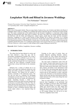 Langkahan Myth and Ritual in Javanese Weddings Tiwi Purbandari1,* Sutiyono1