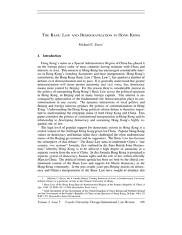 The Basic Law and Democratization in Hong Kong