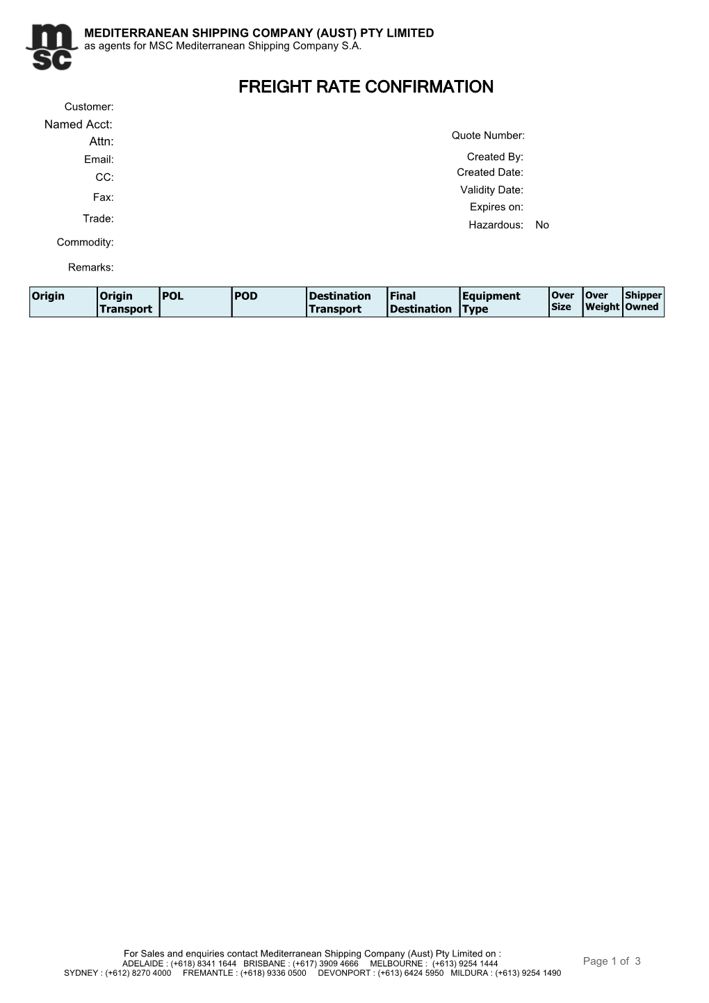 Freight Rate Confirmation