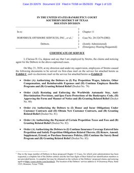 IN the UNITED STATES BANKRUPTCY COURT SOUTHERN DISTRICT of TEXAS HOUSTON DIVISION ) in Re: ) Chapter 11 ) HORNBECK OFFSHORE SE