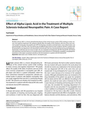 Effect of Alpha Lipoic Acid in the Treatment of Multiple Sclerosis-Induced Neuropathic Pain: a Case Report