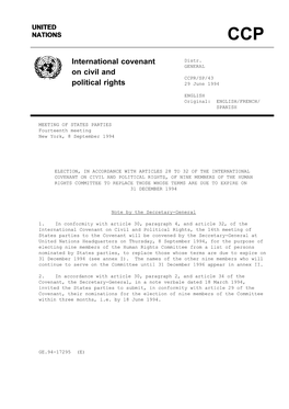 International Covenant on Civil and Political Rights, of Nine Members of the Human Rights Committee to Replace Those Whose Terms Are Due to Expire on 31 December 1994