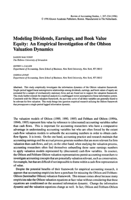 Modeling Dividends, Earnings, and Book Value Equity: an Empirical Investigation of the Ohlson Valuation Dynamics