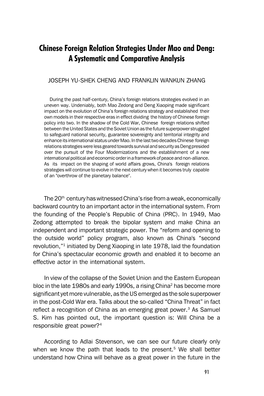 Chinese Foreign Relation Strategies Under Mao and Deng: a Systematic and Comparative Analysis