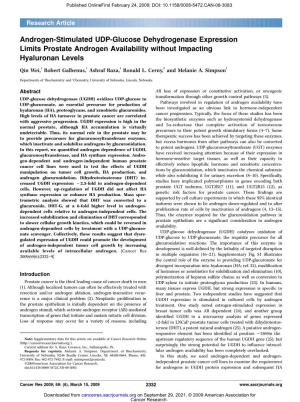 Androgen-Stimulated UDP-Glucose Dehydrogenase Expression Limits