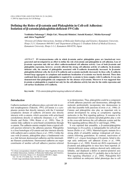 Defining the Roles of B-Catenin and Plakoglobin in Cell-Cell