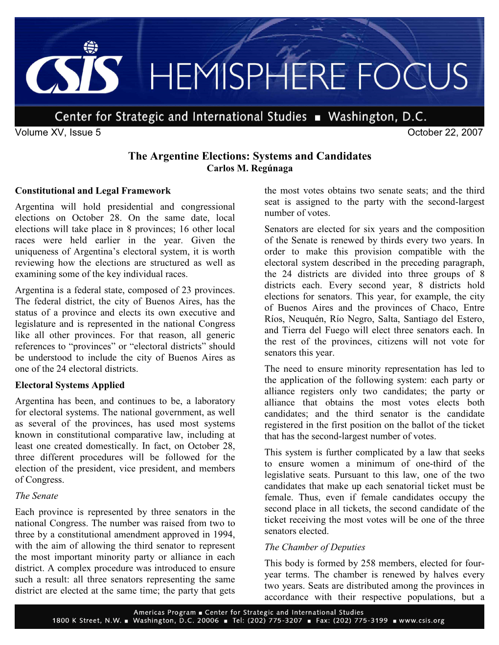 The Argentine Elections: Systems and Candidates Carlos M