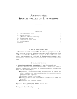 Summer School Special Values of L-Functions
