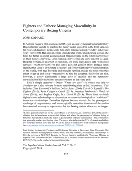 Fighters and Fathers: Managing Masculinity in Contemporary Boxing Cinema