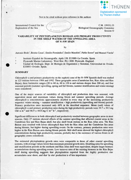 VARIABILITY of PHYTOPLANKTON BIOMASS and PRIMARY Producfivity in the SHELF WATERS of TUE UPWELLING AREA of N-NW SPAIN