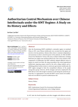 Authoritarian Control Mechanism Over Chinese Intellectuals Under the KMT Regime: a Study on Its History and Effects