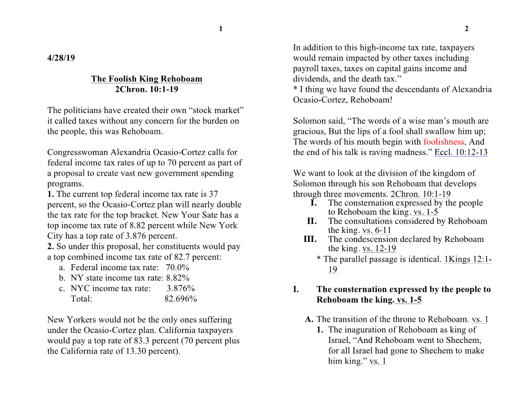 4/28/19 the Foolish King Rehoboam 2Chron