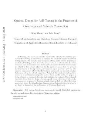 Optimal Design for A/B Testing in the Presence of Covariates And