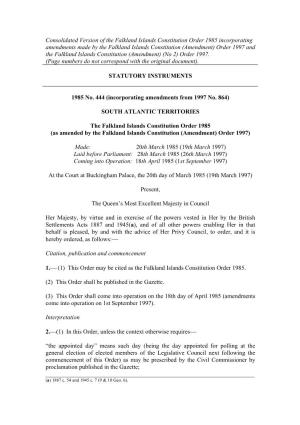 Consolidated Version of the Falkland Islands Constitution Order 1985