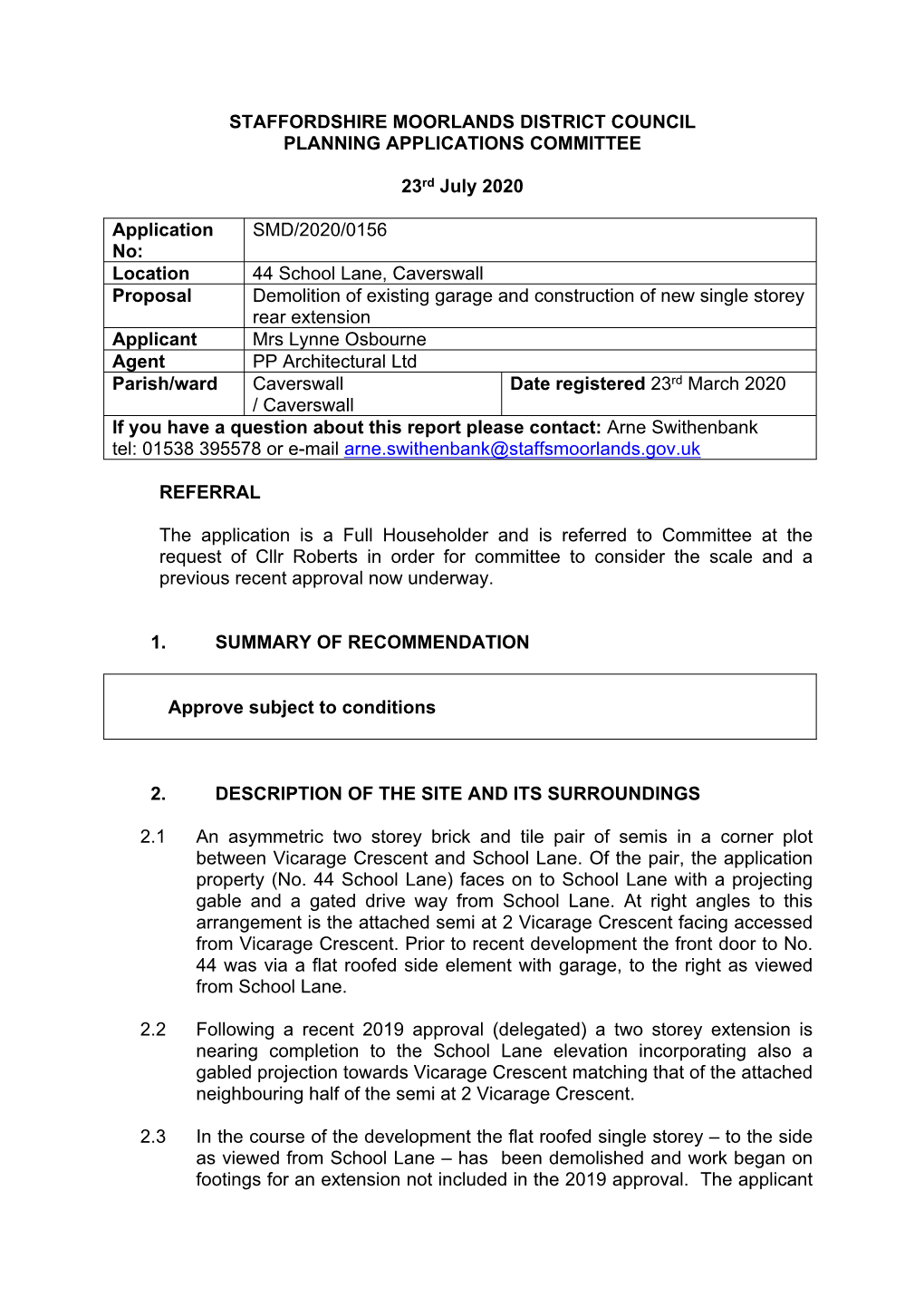 Staffordshire Moorlands District Council Planning Applications Committee