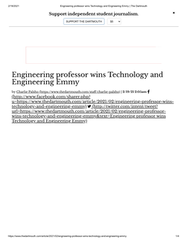 Engineering Professor Wins Technology and Engineering Emmy | the Dartmouth