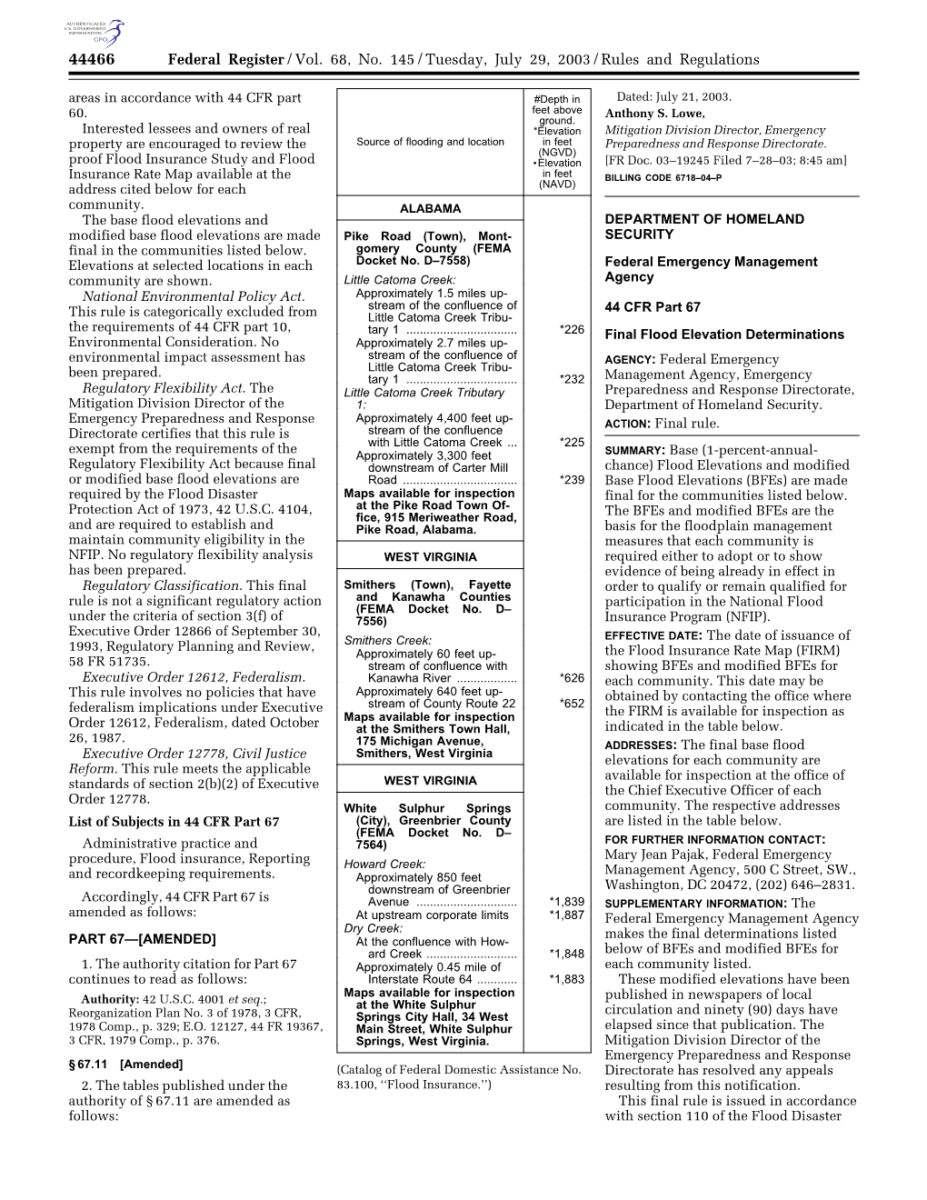 Federal Register/Vol. 68, No. 145/Tuesday, July 29, 2003/Rules And