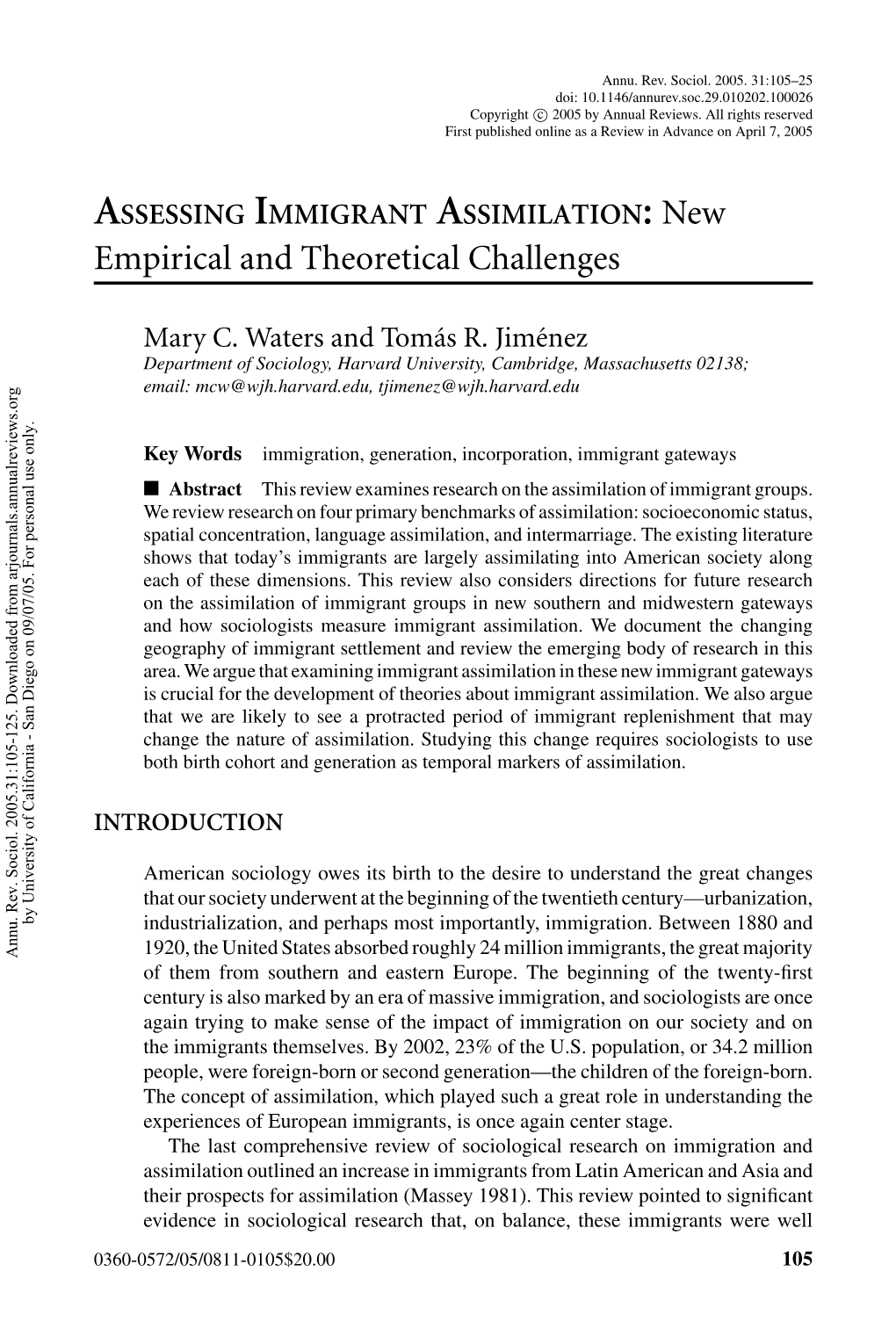 ASSESSING IMMIGRANT ASSIMILATION: New Empirical and Theoretical Challenges