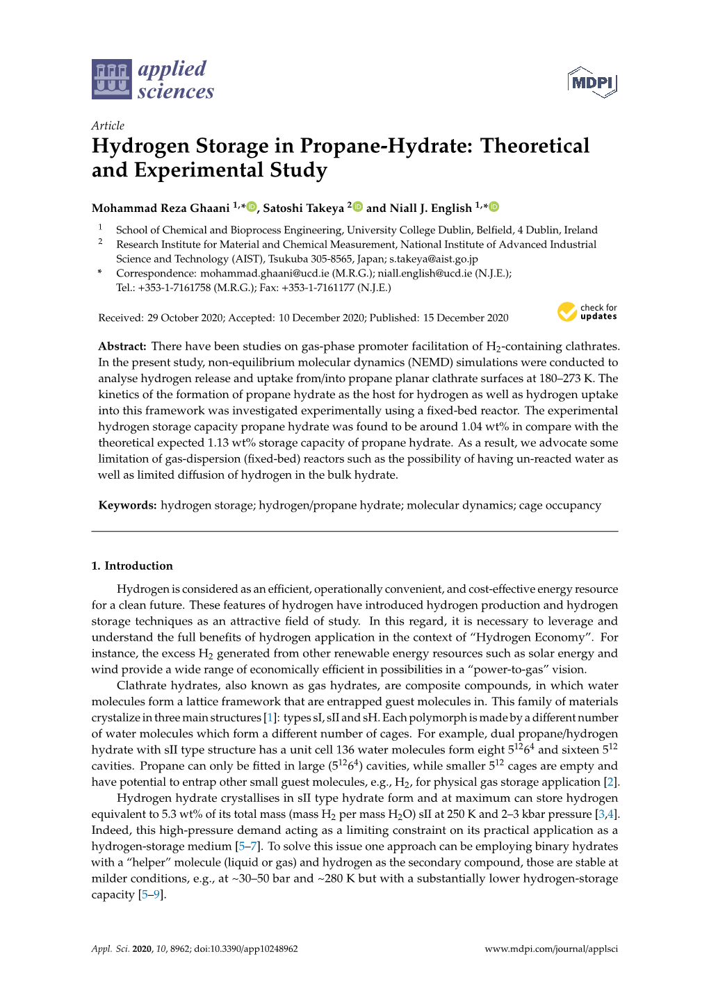 Hydrogen Storage in Propane-Hydrate: Theoretical and Experimental Study