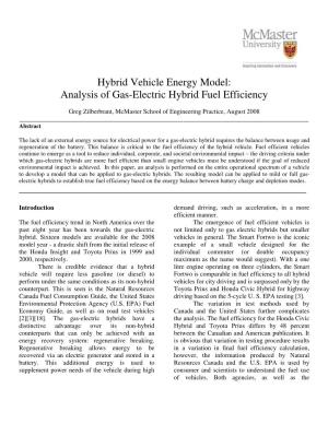Analysis of Gas-Electric Hybrid Fuel Efficiency