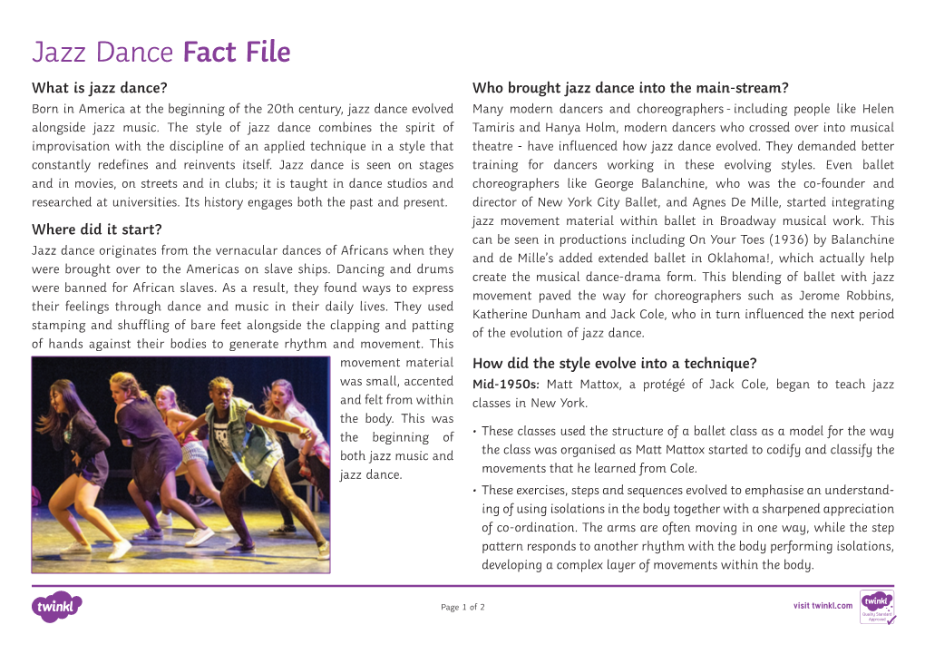 Jazz Dance Fact File