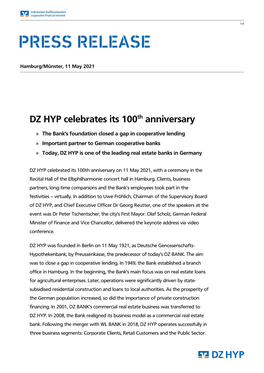 DZ HYP Celebrates Its 100Th Anniversary