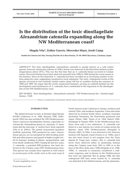 Is the Distribution of the Toxic Dinoflagellate Alexandrium Catenella Expanding Along the NW Mediterranean Coast?