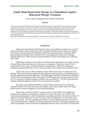 Family Mode Deactivation Therapy As a Manualized Cognitive Behavioral Therapy Treatment