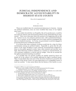Judicial Independence and Democratic Accountability in Highest State Courts