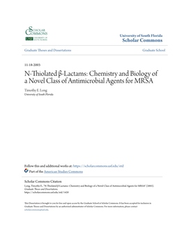 N-Thiolated Β-Lactams: Chemistry and Biology of a Novel Class of Antimicrobial Agents for MRSA Timothy E