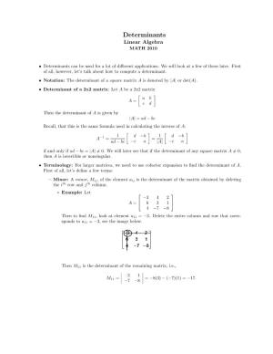Determinants Linear Algebra MATH 2010