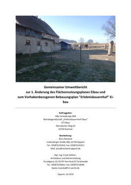 Gemeinsamer Umweltbericht Zur 1. Änderung Des Flächennutzungsplanes Eibau Und Zum Vorhabenbezogenen Bebauungsplan "Erlebnisbauernhof" Ei- Bau