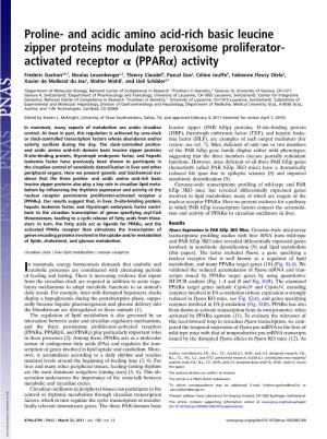 And Acidic Amino Acid-Rich Basic Leucine Zipper Proteins Modulate Peroxisome Proliferator- Activated Receptor Α (Pparα) Activity