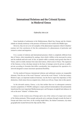International Relations and the Colonial System in Medieval Genoa